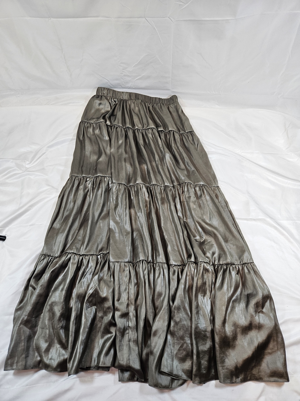 Philosophy Olive Metallic Tiered Maxi Skirt Casual Office